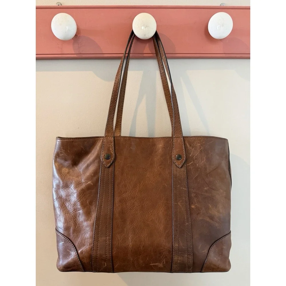 Frye Leather Melissa Shoulder Satchel Tote Bag Purse Distressed Carryall READ - Picture 3 of 8
